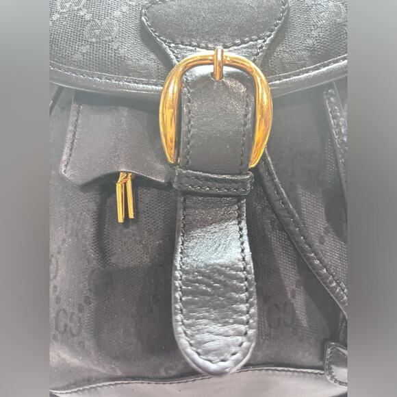 GUCCI Vintage Black Signature Jacquard & Leather Trim Backpack main image 7